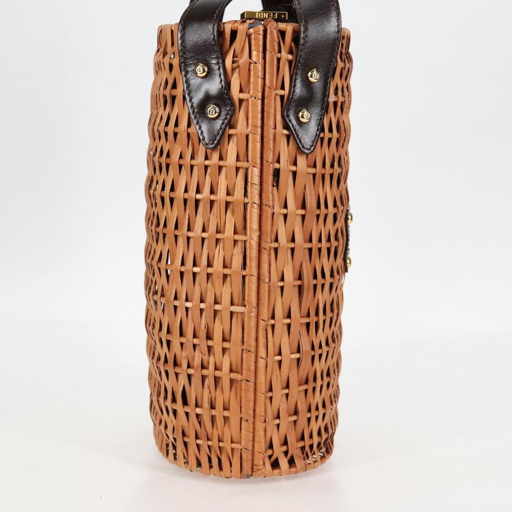 FENDI Straw Bag Hand Bag Raffia Brown Gold - Picture 4 of 13
